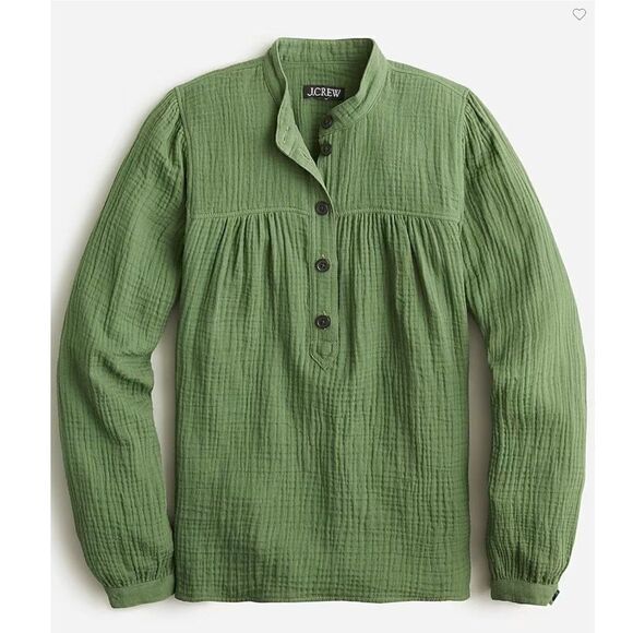J. Crew Fresco Button Front Long Sleeve Top Soft Gauze Utility Green Women's XS - Picture 1 of 7